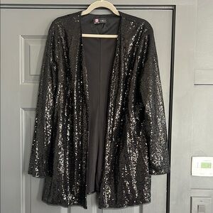 Black Sequin Open Front Blazer